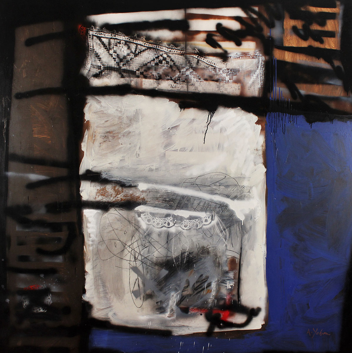 acrílico, aerosol y grafito sobre tela, 200 x 200 cm, 2011