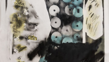 acrílico, barniz, aerosol y lápiz sobre tela sin bastidor, 160 x 180 cm, 2016
