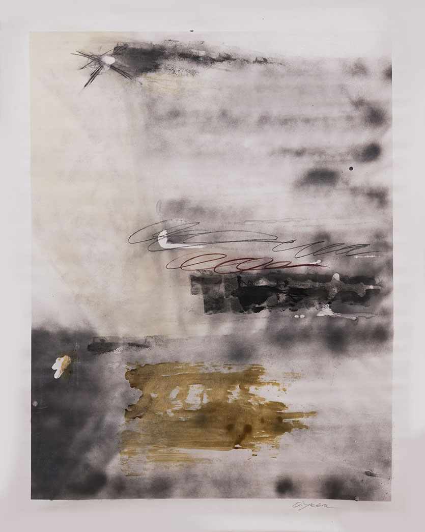 acrílico, aerosol, barniz, grafito y sanguínea sobre tela sin bastidor, 140 x 160 cm, 2015