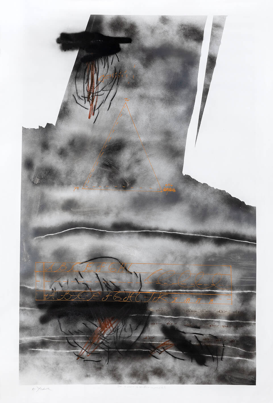 S/T acrílico, aerosol, carbón, pastel y tinta de color sobre tela, 160 x 210 cm, 2020