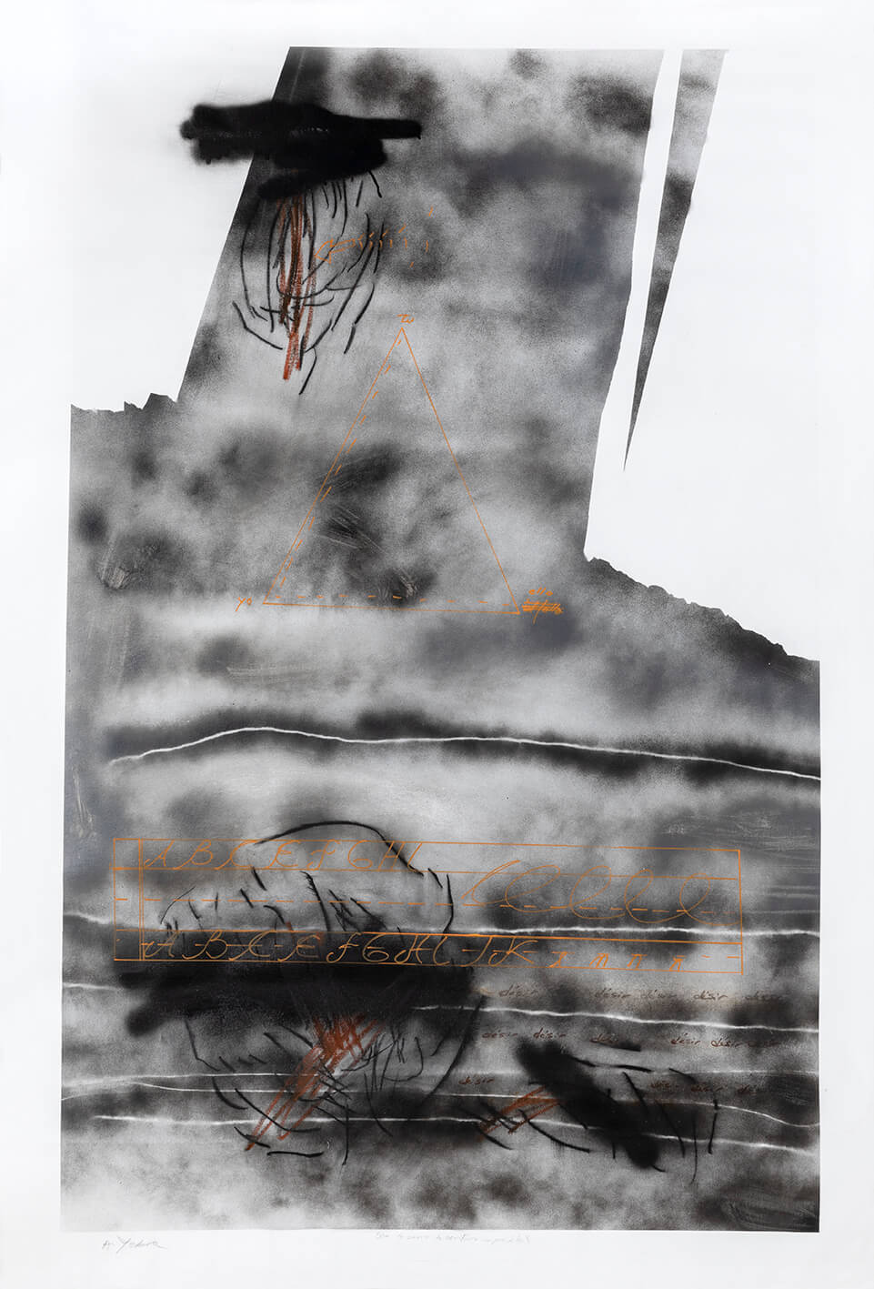 S/T acrylique, aérosol, fusain, pastel y encre de couler sur toile, 160 x 210 cm, 2020